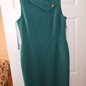 Tahari Teal Green Sheath Midi Dress